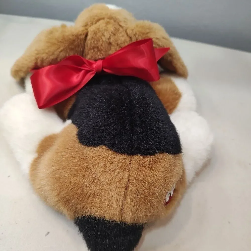 Vtg 2004 Mattel Pound Puppies Tricolor Dog Puppy Plush Toy Red‎ Bow Floppy Ears
